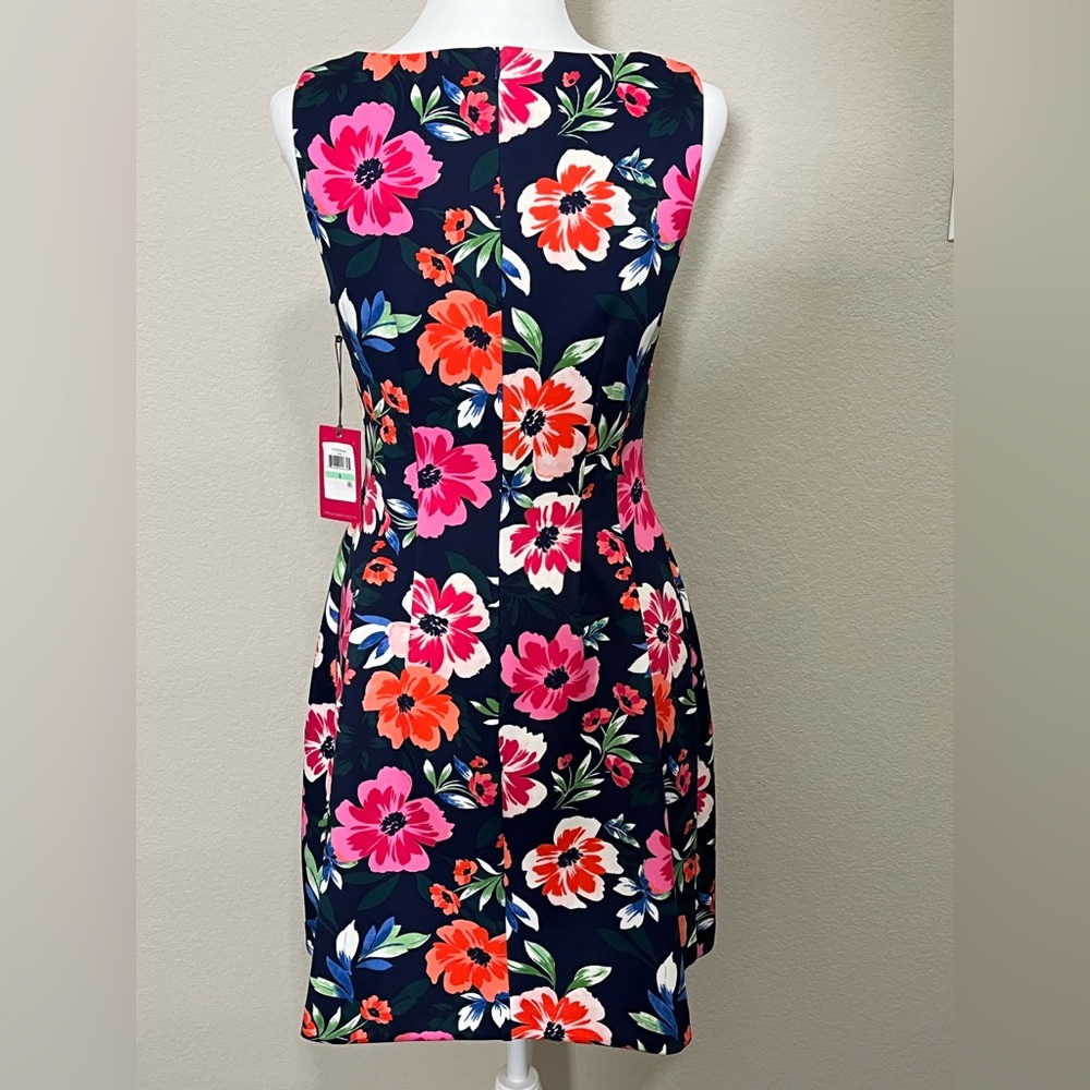 Vince Camuto NWT Navy Floral Fit and Flare Sleeveless Dress Size 8 - Picture 4 of 11